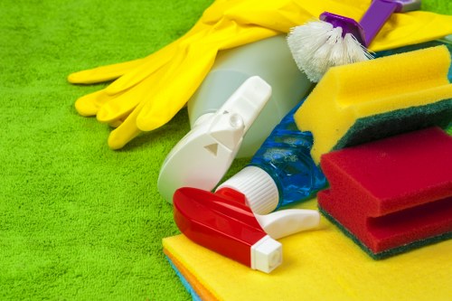 Worker inspecting cleaning equipment before use