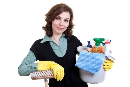 Cleaning professional reviewing safety practices in a workplace